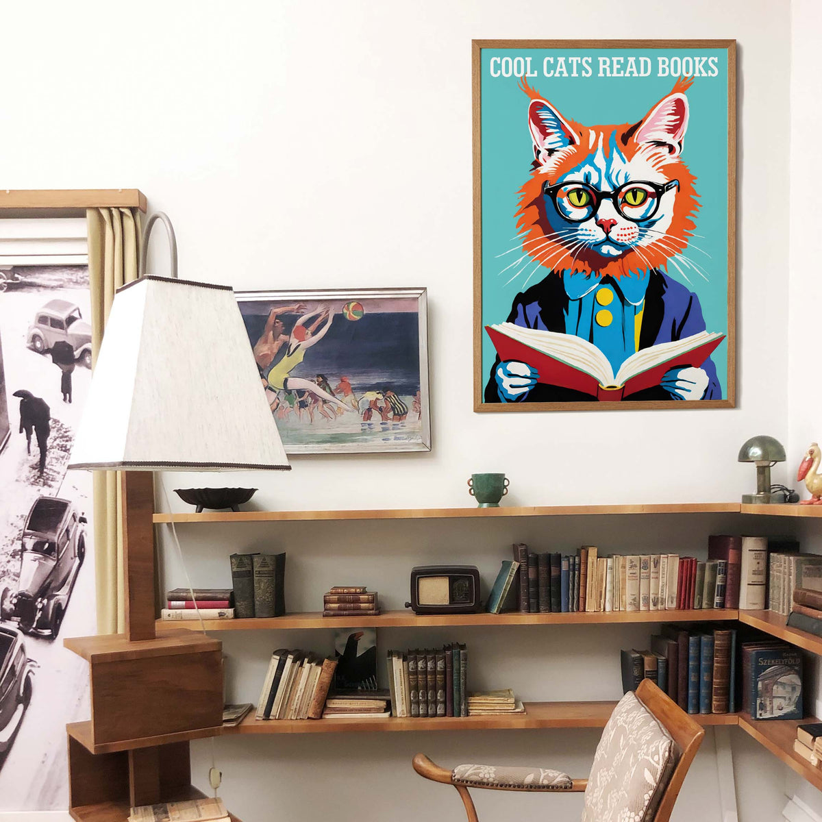 Cool Cats Reading Books Poster