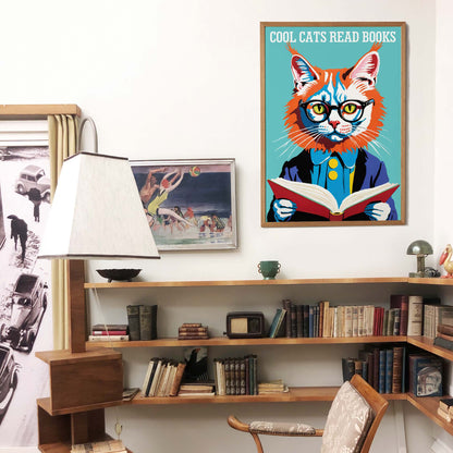 Cool Cats Reading Books Poster