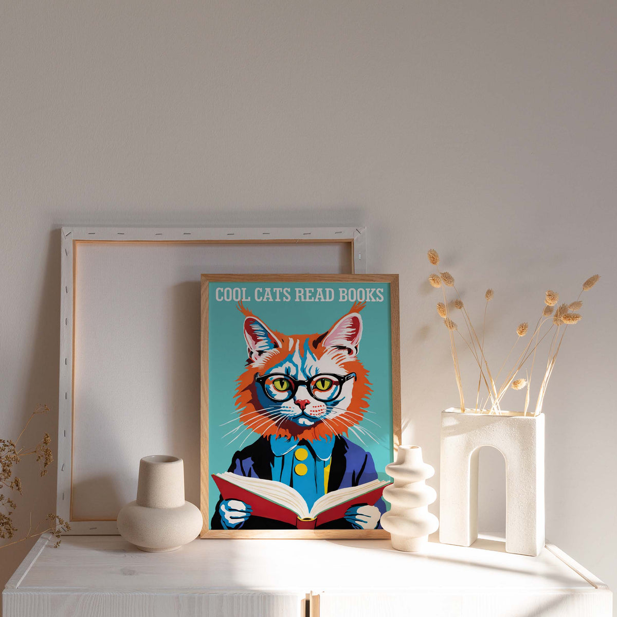 Cool Cats Reading Books Poster