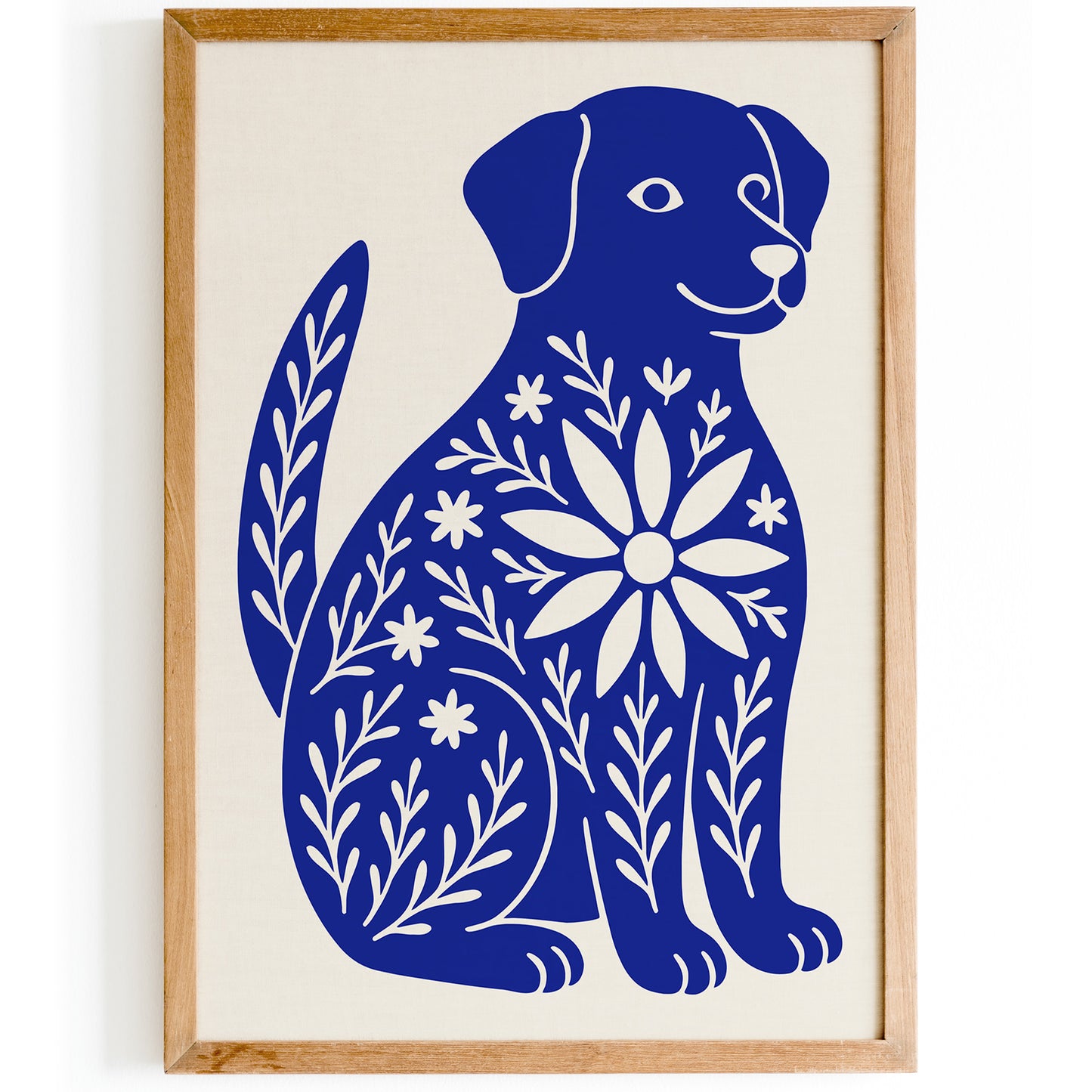 Cute Blue Dog with Floral Pattern Poster