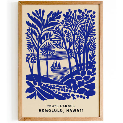 Blue Honolulu Hawaii Travel Poster