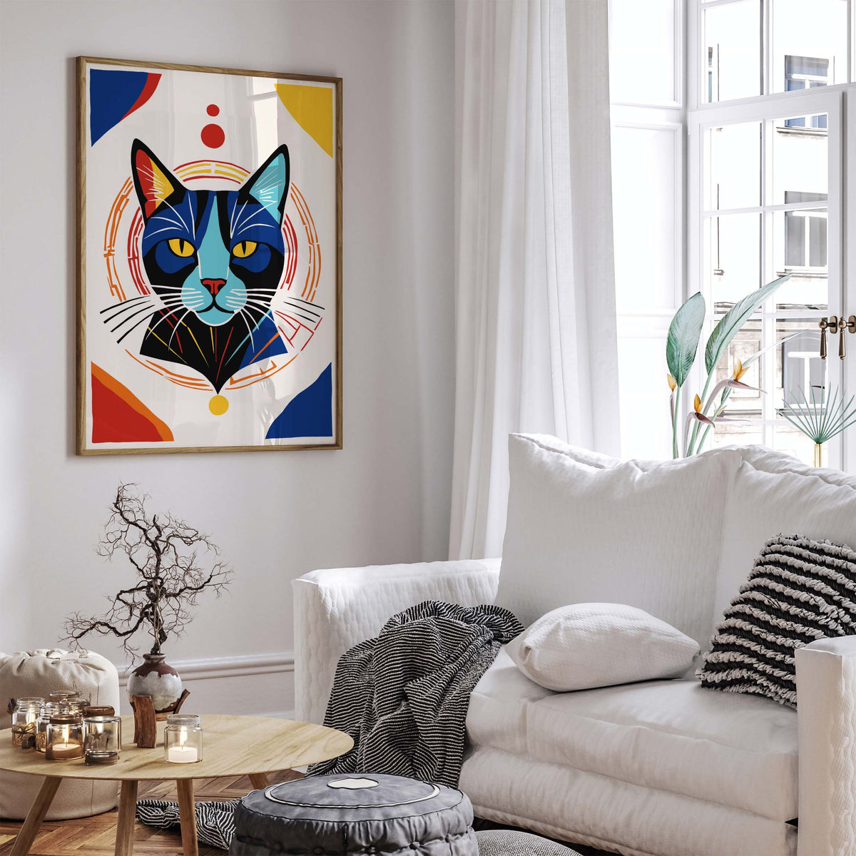 Geometric Cat Portrait Wall Art