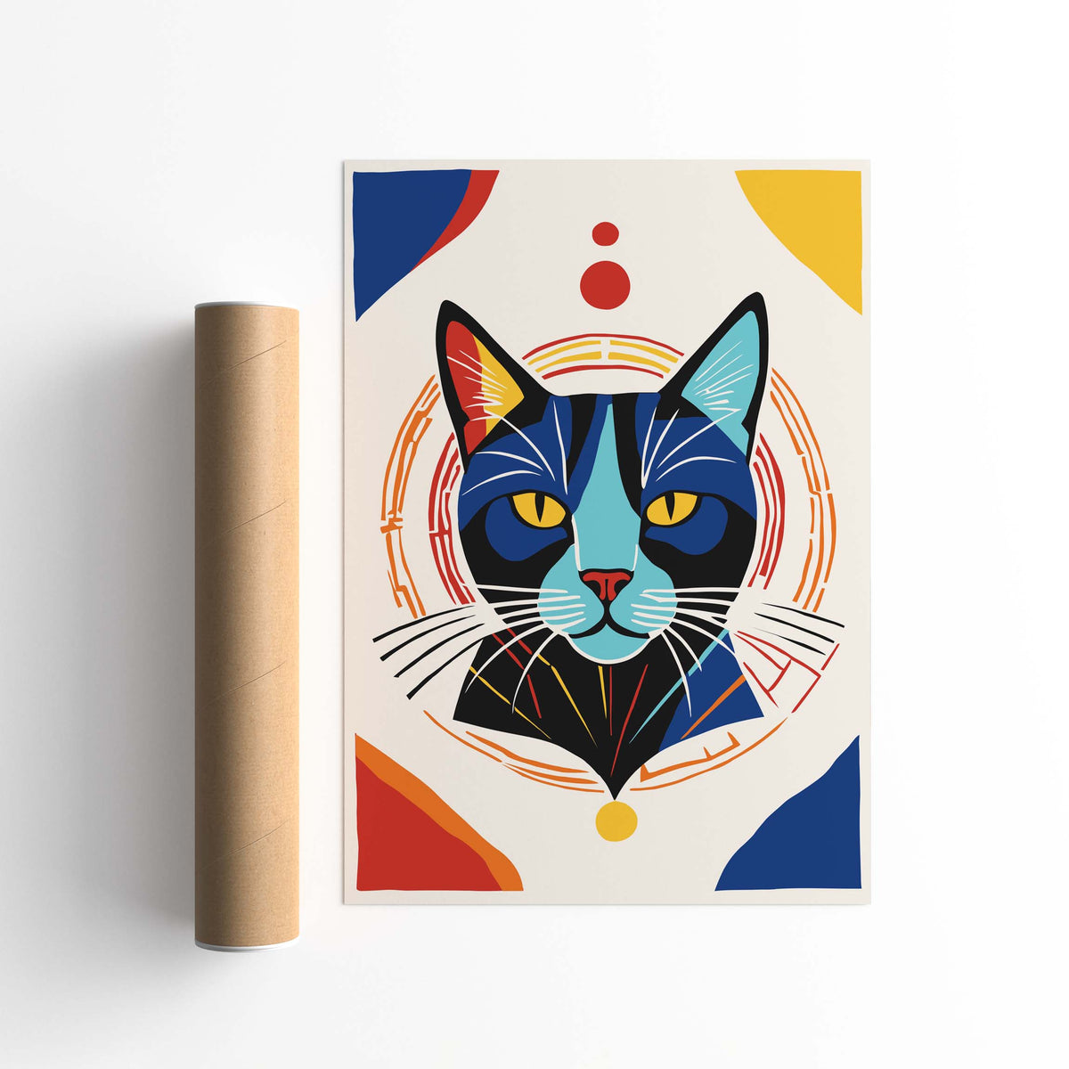 Geometric Cat Portrait Wall Art