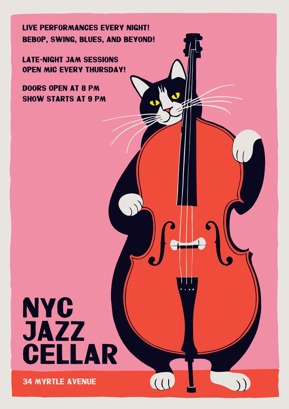 NYC Jazz Cellar Cat Print