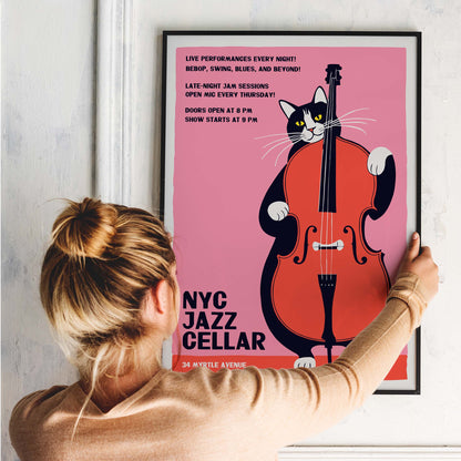 NYC Jazz Cellar Cat Print