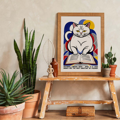 National Library Cat Book Poster
