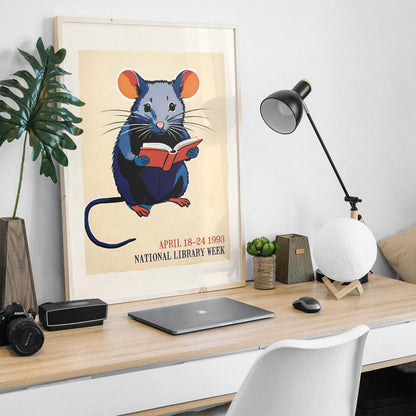 National Library Reading Mouse Poster
