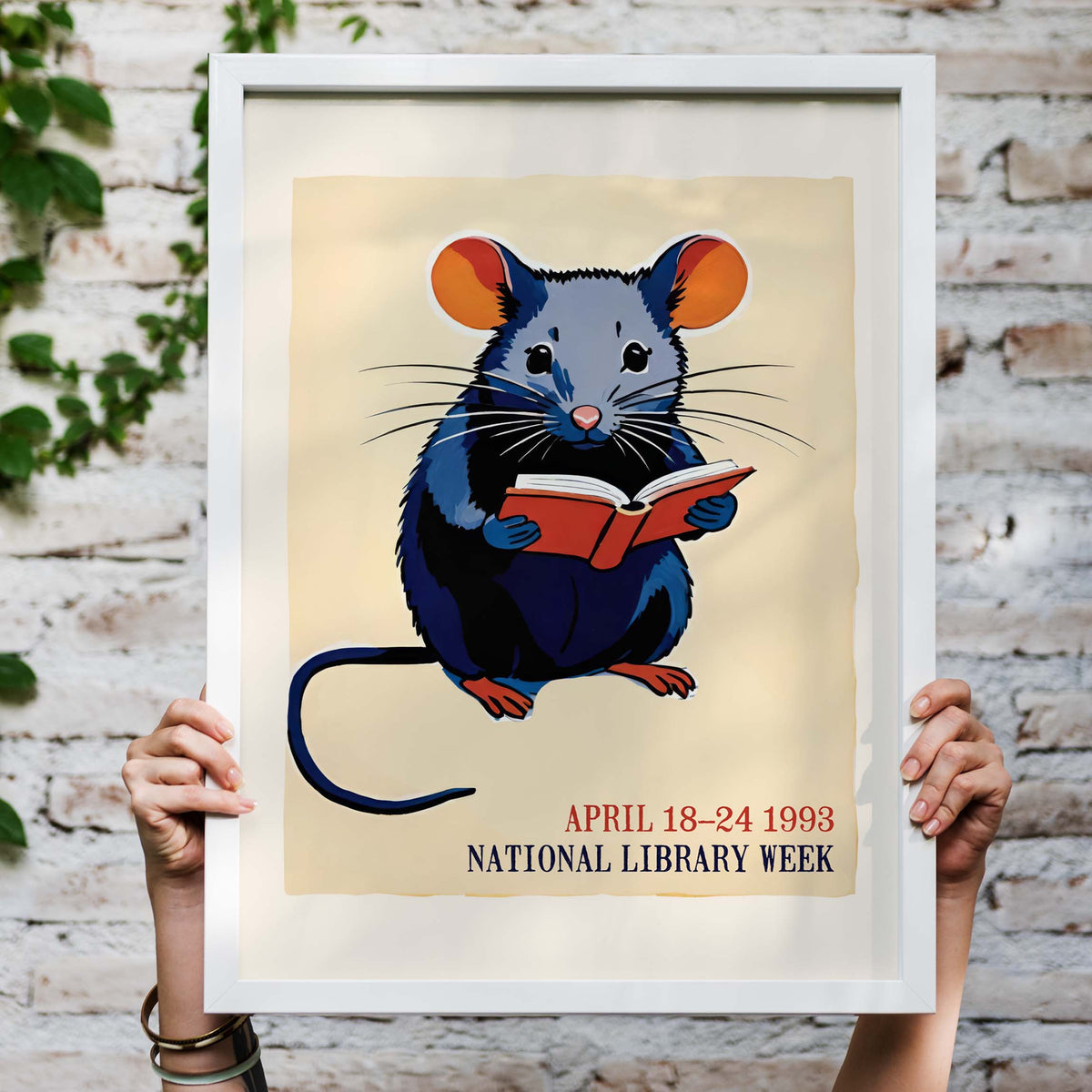 National Library Reading Mouse Poster