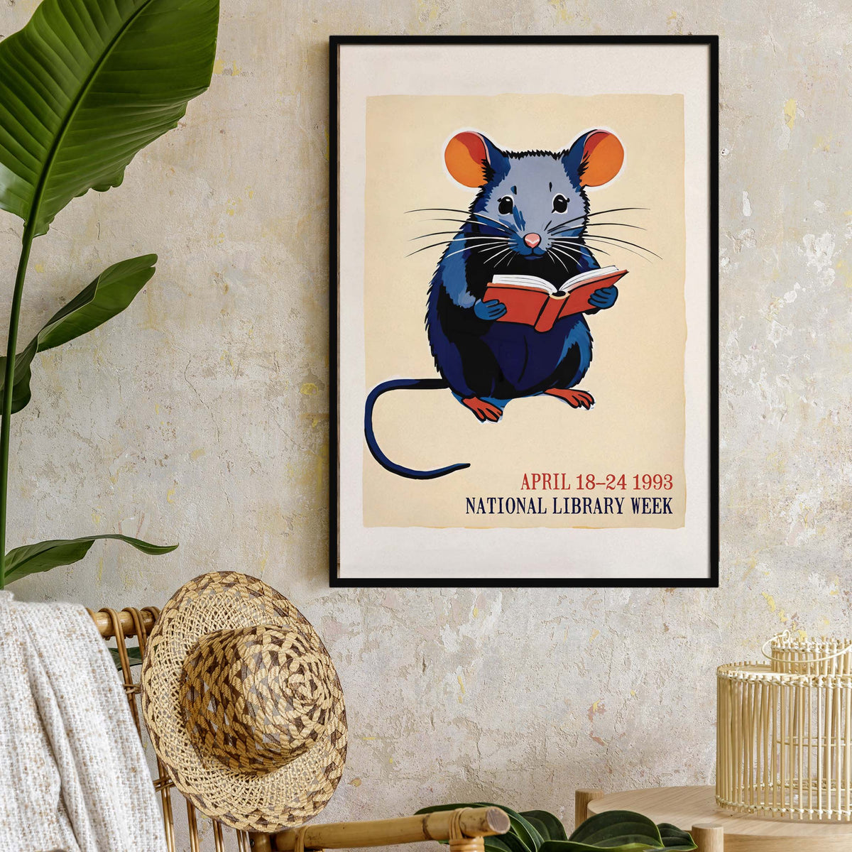 National Library Reading Mouse Poster