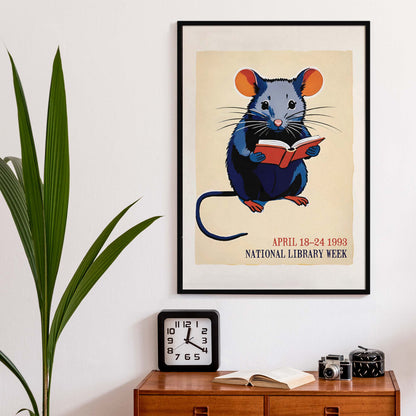 National Library Reading Mouse Poster
