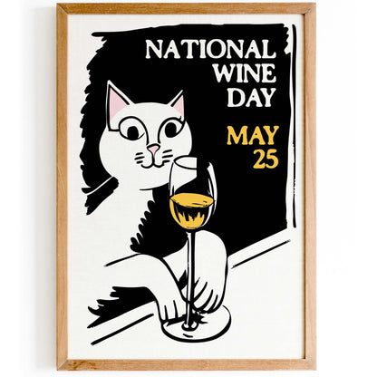 National Wine Day Cat Poster