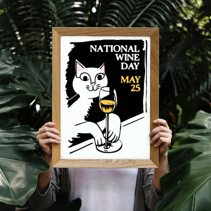 National Wine Day Cat Poster