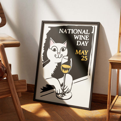 National Wine Day Cat Poster