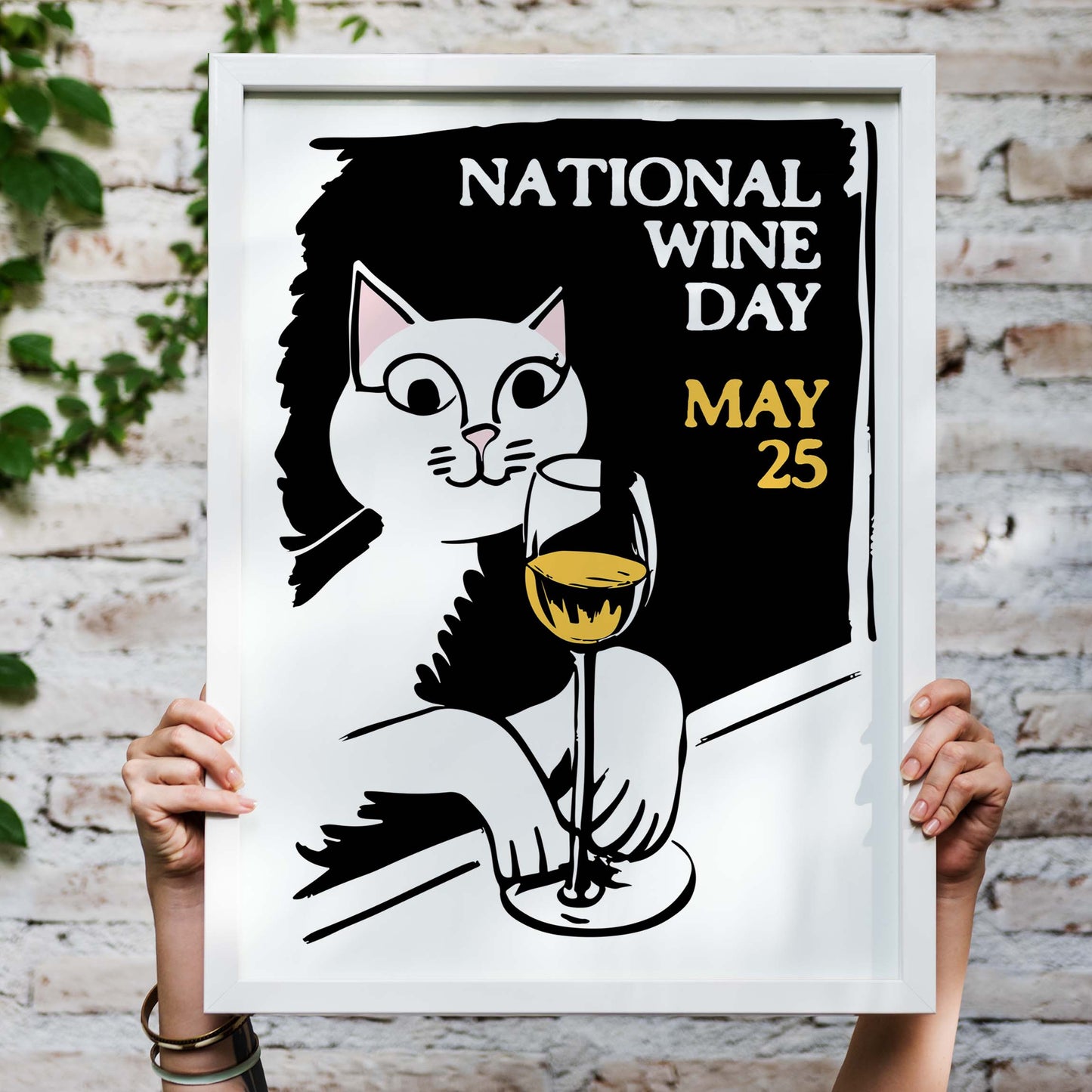 National Wine Day Cat Poster