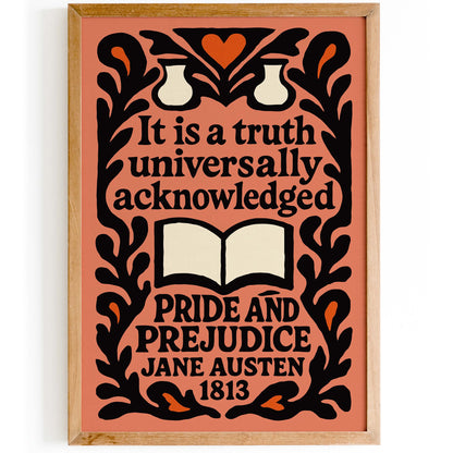 Pride Prejudice Jane Austen Literary Wall Art