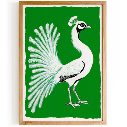 Retro Peacock Botanical Bird Wall Print