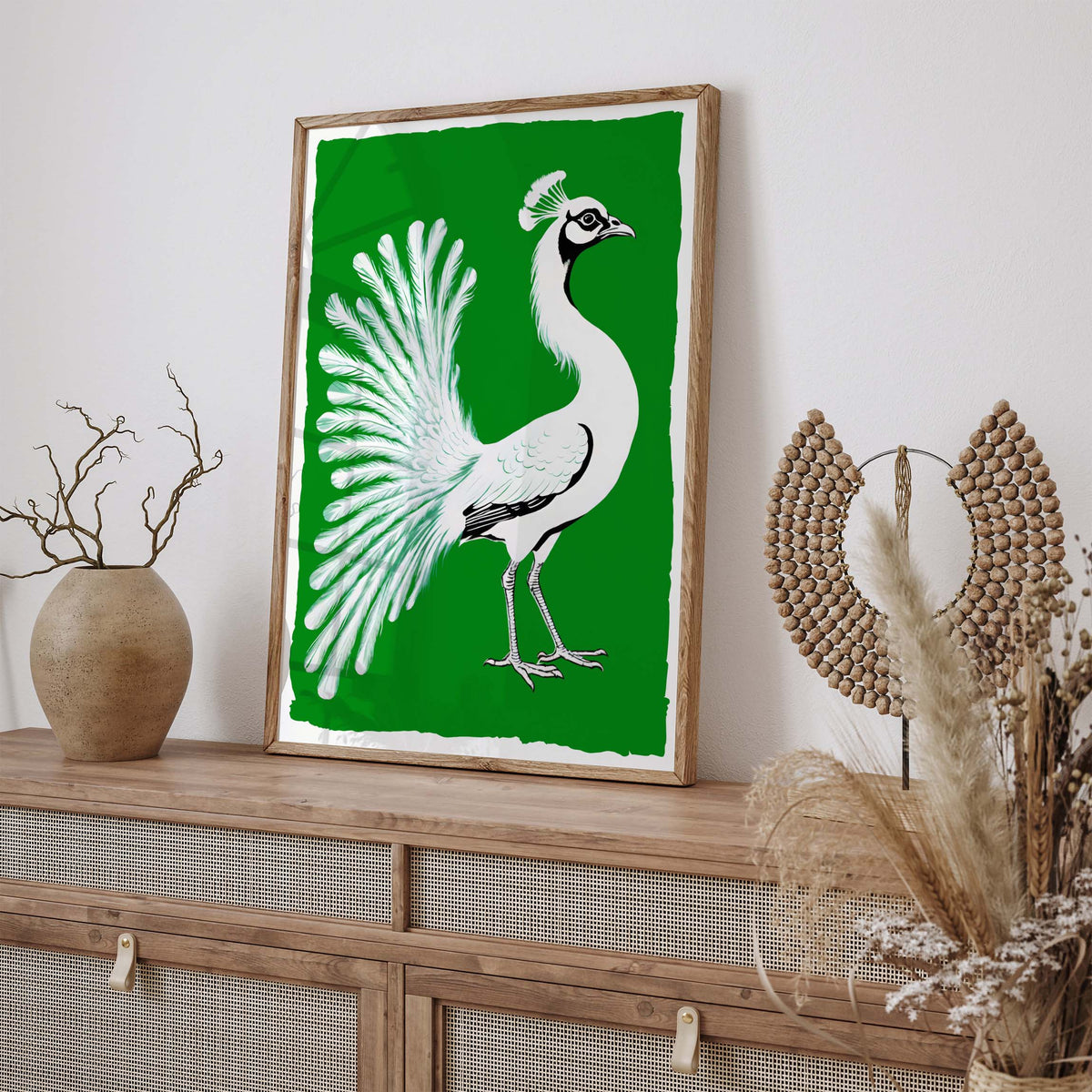 Retro Peacock Botanical Bird Wall Print