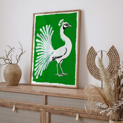 Retro Peacock Botanical Bird Wall Print