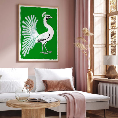 Retro Peacock Botanical Bird Wall Print
