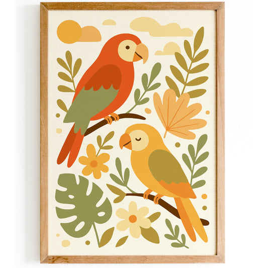 Parrots Poster - Kids Room Tropical Wall Art Print