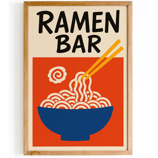 Ramen Bar Red Blue Modern Japanese Food Poster