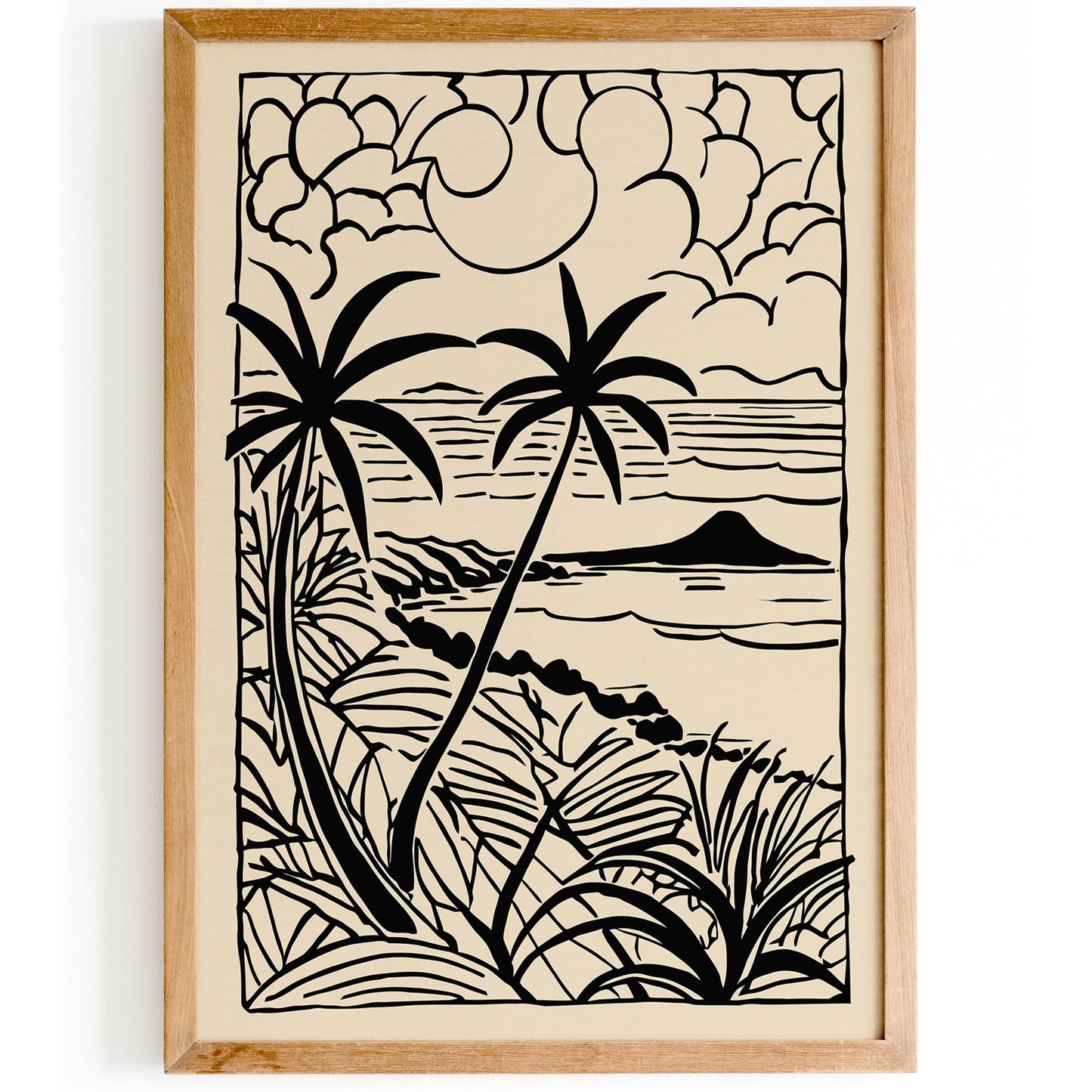 Black Ink Minimalist Tropical Landscape Poster