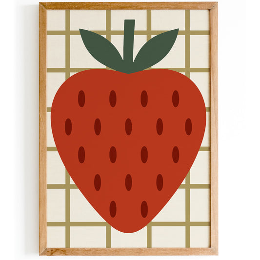 Big Red Strawberry - Minimalist Fruit Wall Art Print