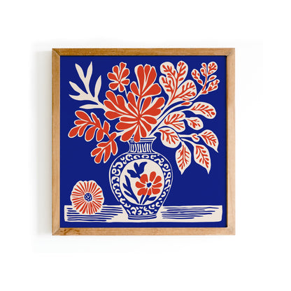 Blue Flowers Vase Poster - Square Floral Wall Art