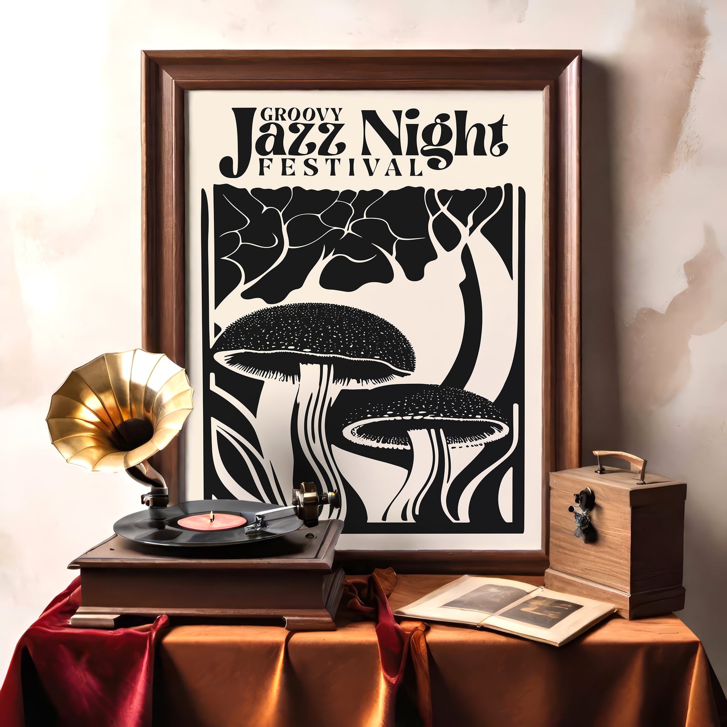 Groovy Jazz Night BW Art Print