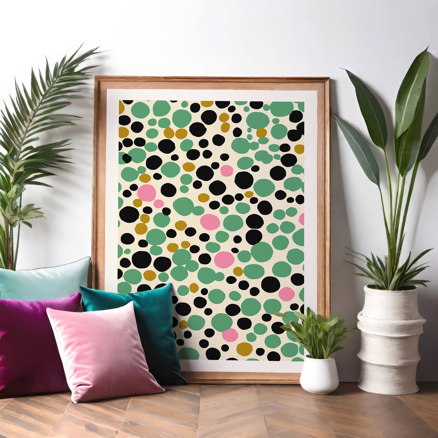 Green Dots Spots Abstract Wall Art