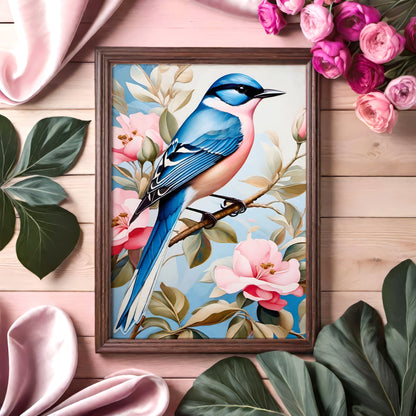 Blue Bird Floral Elegant Poster