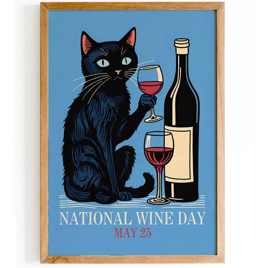 National Wine Day Cat Poster