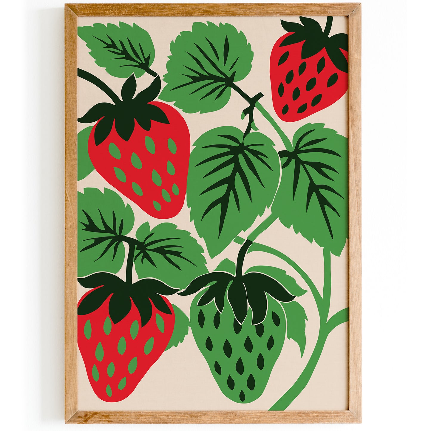 Strawberry Green Art - Retro Poster Print