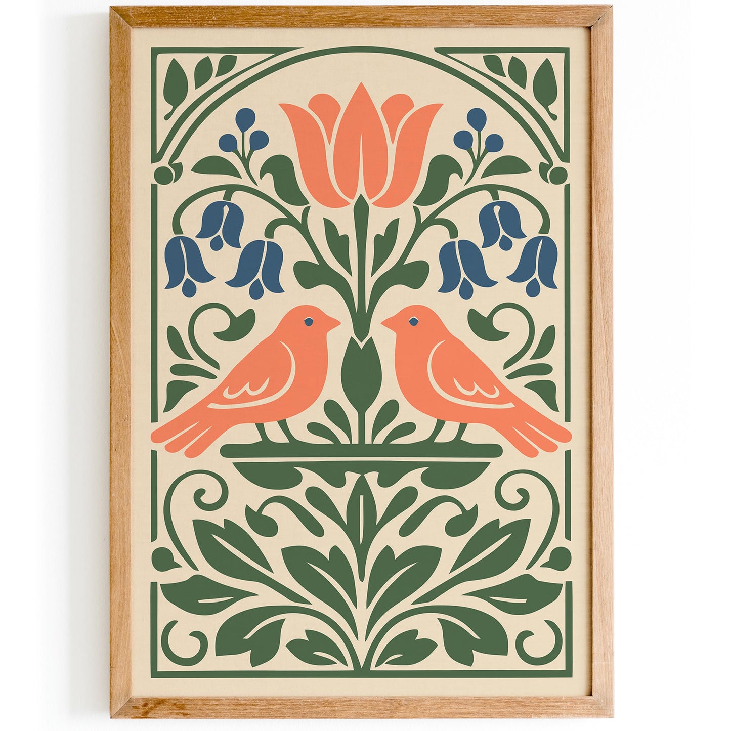 Two Spring Birds Folk Wall Art Print