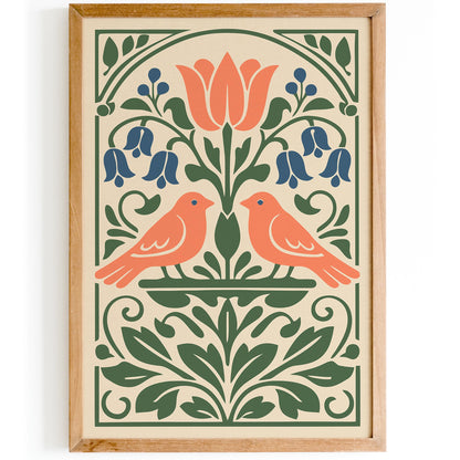 Two Spring Birds Folk Wall Art Print