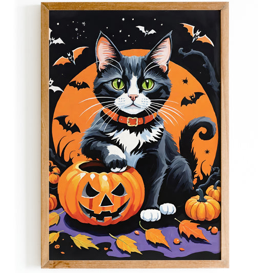 Cat with Jack-o'-lantern Art Print