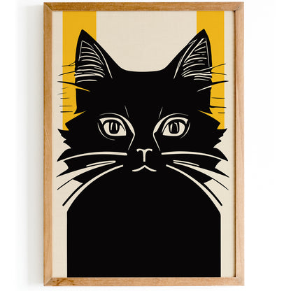 Retro Cat Linocut Poster