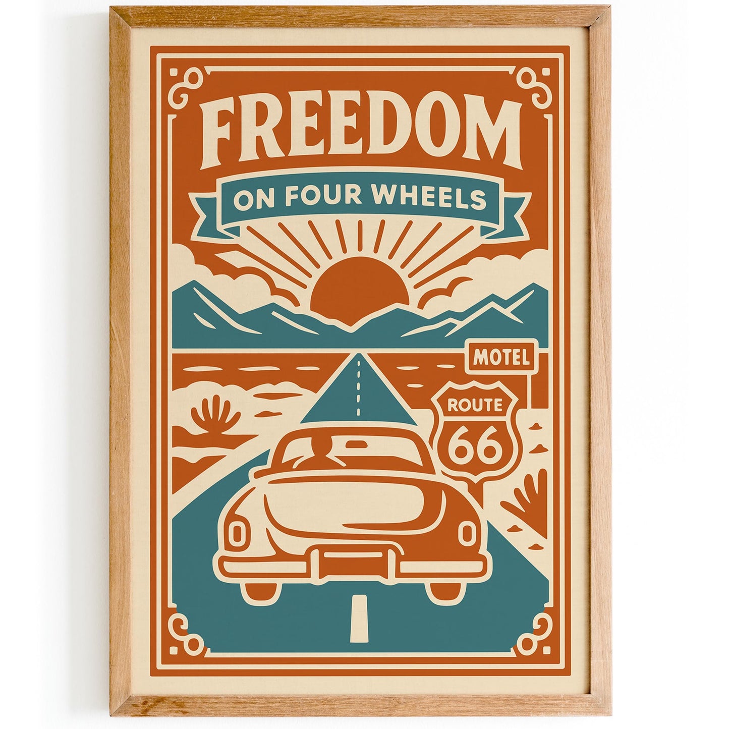 Freedom On Four Wheels Poster - Route 66 Travel Art