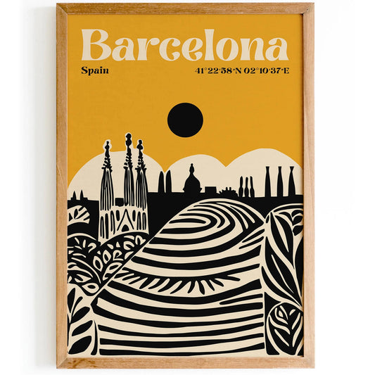 Barcelona Spain Mustard Yellow Poster