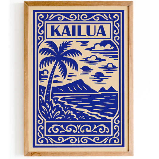 Kailua Travel Poster - Blue Hawaii Landscape Wall Art Print
