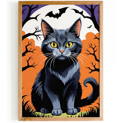 Black Cat Halloween Art Print 2024