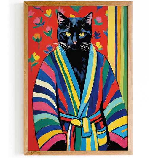 Cat in Bathrobe Floral Poster