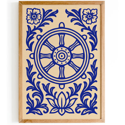Dharmachakra (Wheel of Dharma) Blue Buddhism Poster