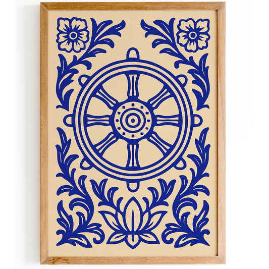 Dharmachakra (Wheel of Dharma) Blue Buddhism Poster