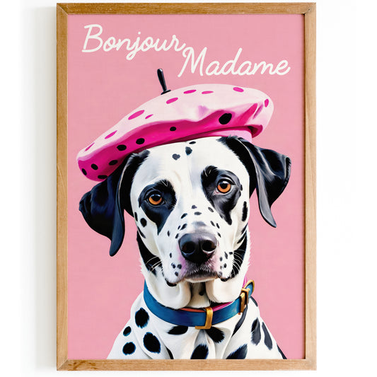 Bonjour Madame - French Dalmatian Dog Pink Art Print