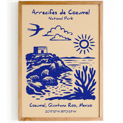 Cozumel National Park Poster - Blue Mexico Landscape Print