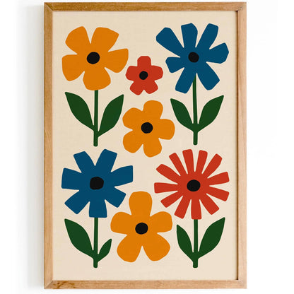 Retro Colorful Cut Outs Flowers Print