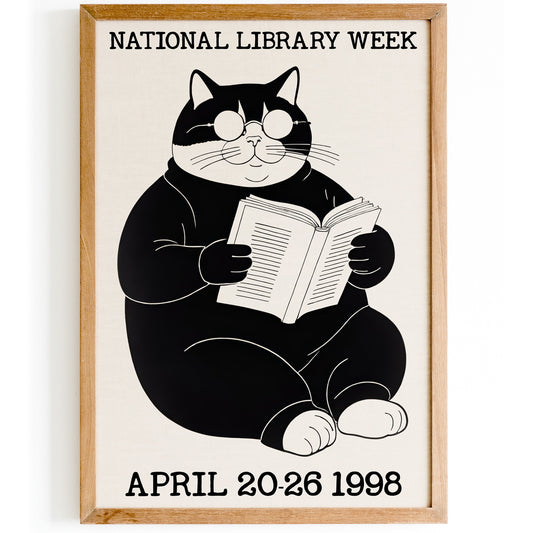 National Library Week Cat Reading Poster