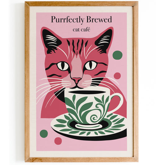 Perrfectly Brewed Cat Cafe Pink Poster