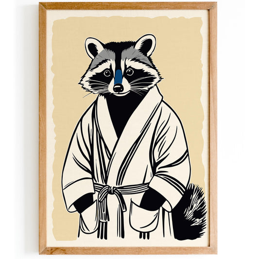 Raccoon Bathrobe Wall Art Print